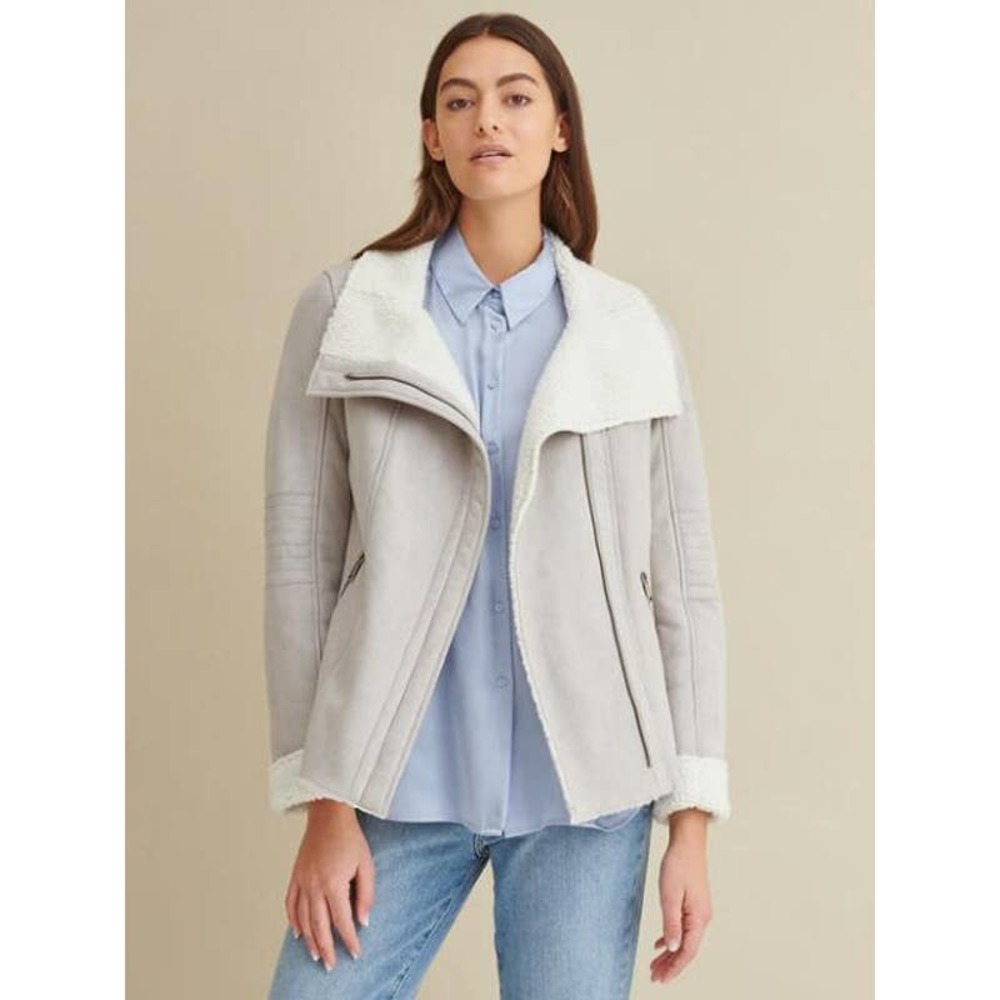BLACK RIVET Asymmetrical Zip Faux Shearling Jacket